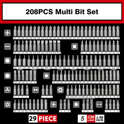 208-Piece Screwdriver Bit Set Impact Driver Kit – S2 Steel Torx Phillips Square Hex Nut Driver with Toolbox for Drill Power Tool DIY Auto
