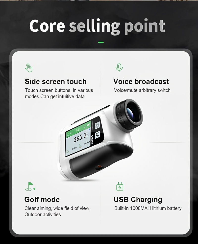 Laser Rangefinder 1000m for Golf & Hunting – Slope Compensation, Flag Lock Vibration, 6x Magnification, USB Rechargeable