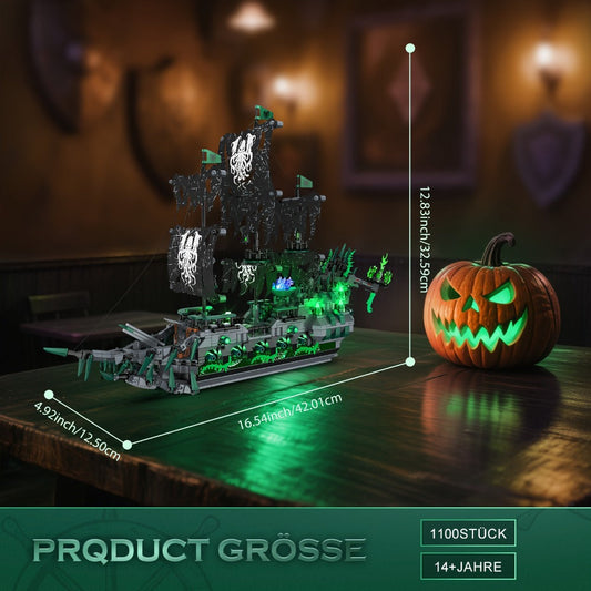 Flying Dutchman Pirate Ship Building Blocks Ghost Ship Model 40001 with LED Lights, Adult Teen Collector Construction Kit