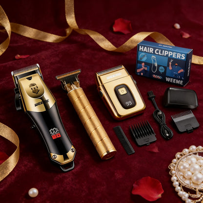 Hair Clippers & Trimmers WEEME Golden Three-Piece Set with Full-Size Clipper, T-Blade Detailer and Foil Shaver