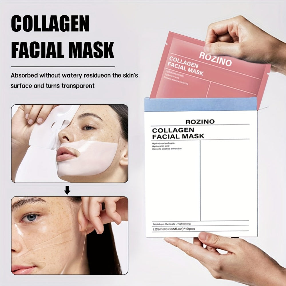 Bio-Collagen Hydrogel Sheet Mask Set 10 Pcs, Korean Beauty Face Mask with Aloe Vera, Intense Hydration