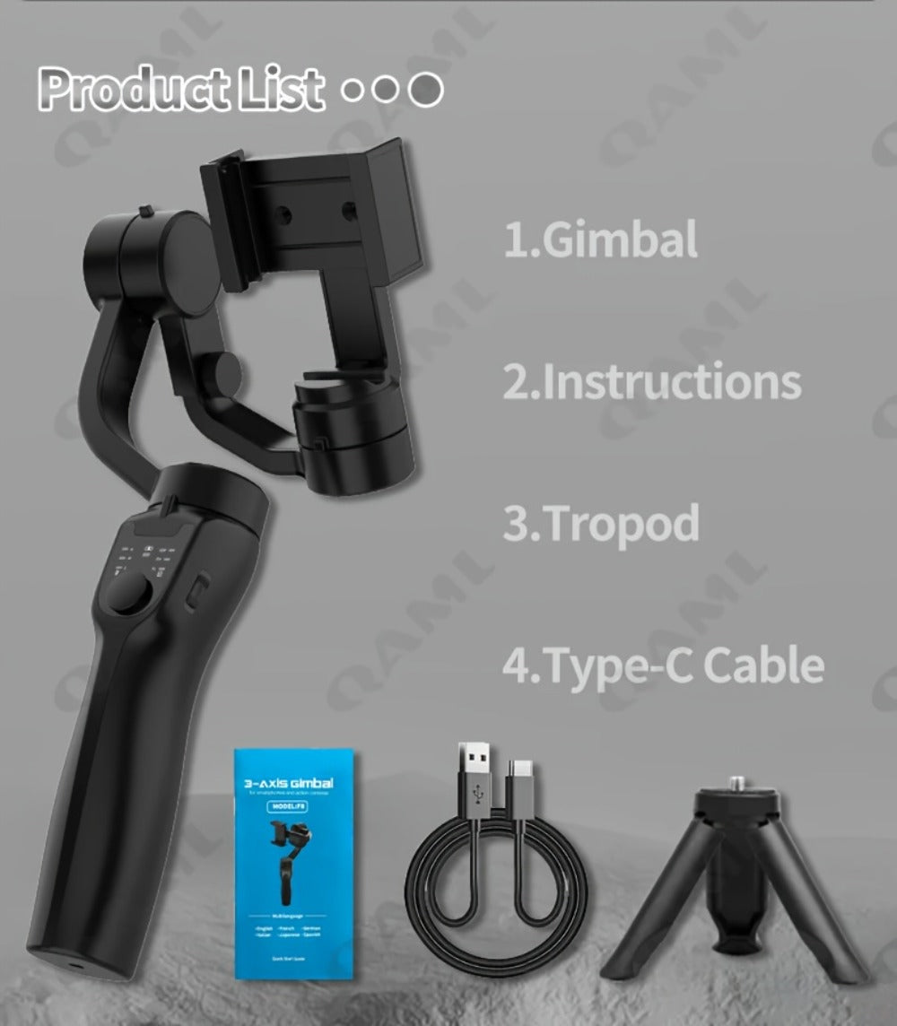 Handheld 3-Axis Smartphone Gimbal Stabilizer with Wireless Bluetooth No App Required Anti-Shake Video Recording