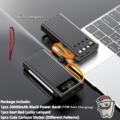 Power Bank for Camping, 10000-30000mAh with 15W Charging, Four-in-One Cable and Four-Mode Camping Light