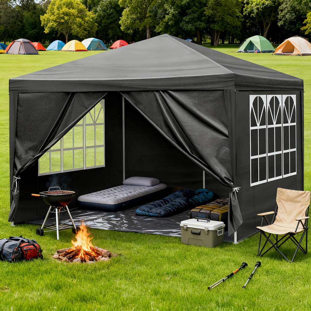 PE Fabric 10x10ft Canopy Tent with No-Wall, Three-Sidewall or Four-Sidewall Package Options