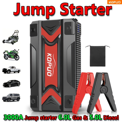 Car Jump Starter Power Bank 3-in-1 12V Battery Booster Charger LED Flashlight SOS for Cars Motorcycles for Garden, Patio and Yard Use