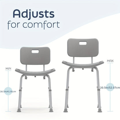 Aluminum Shower Chair 6-Level Adjustable Height Bath Stool Extra Wide Seat Tool-Free Assembly for Entryways, Bedrooms and Living Spaces