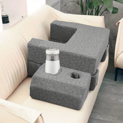 Modular Gray Reading and Gaming Cushion with Armrests, Cup Holders, Side Pockets and Detachable Sections