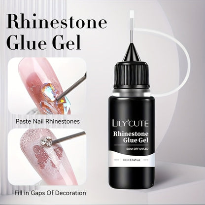 Nail Rhinestone Adhesive Gel 2pcs 0.34oz Clear Sticky Glue for 3D Nail Art Gems Charms Crystals Drill Jewelry