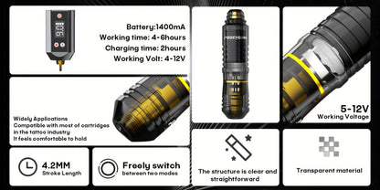 Tattoo Pen Kit Wireless Battery Tattoo Gun with LCD Screen, 1500mAh Cordless Rotary Tattoo Machine