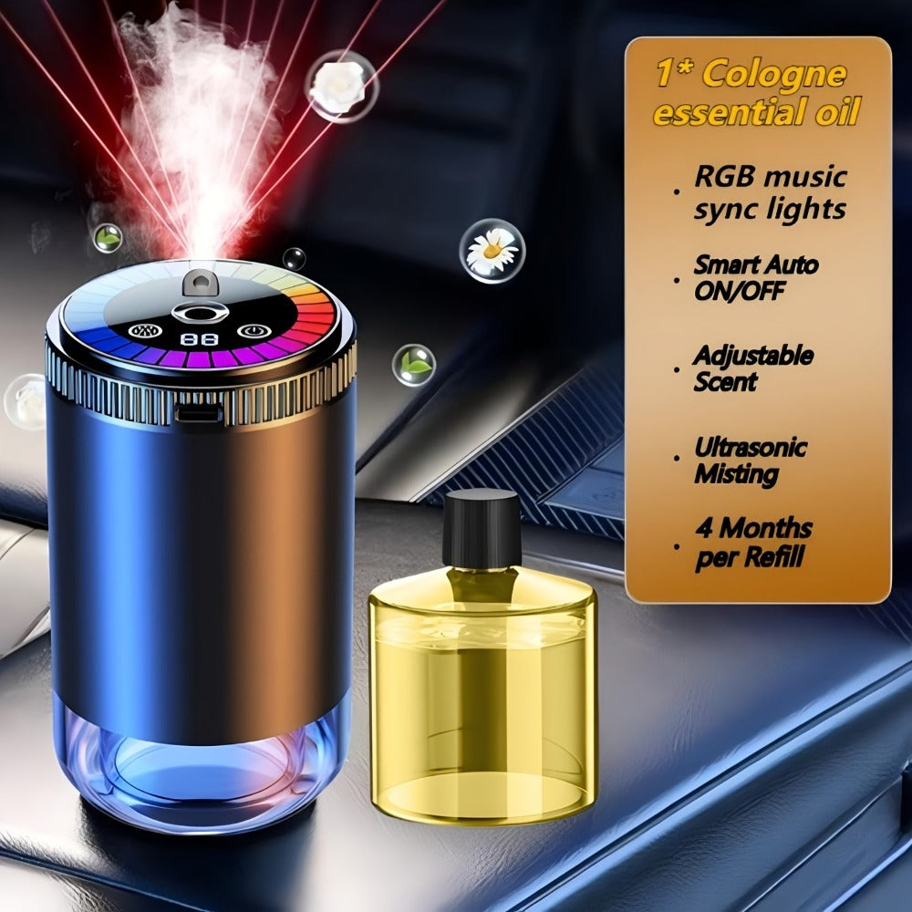 Car Aromatherapy Diffuser with Dynamic Light Show & Starry Sky Projector – USB Rechargeable Air Freshener, Essential Oil Perfume