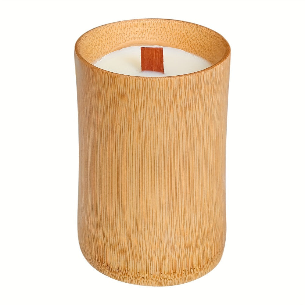 Wood-Wick Candle in Carbonized Bamboo Jar with Fitted Lid, Single-Jar Package and Eight Fragrances
