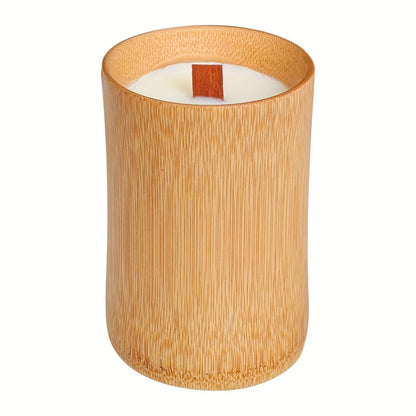 Wood-Wick Candle in Carbonized Bamboo Jar with Fitted Lid, Single-Jar Package and Eight Fragrances