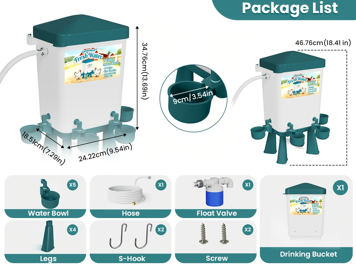 Chicken Waterer 3 Gallon Float Controlled Hose Connection Hands-Free