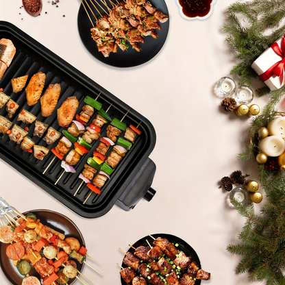 Indoor Electric Smokeless Grill 1700W with Raclette Pans, Non-Stick Plate, Portable Tabletop BBQ Griddle for Couples