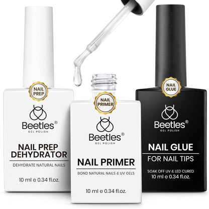 Nail Glue and Dehydrator Kit 3Pcs Acid-Free HEMA-Free – Professional Bond Primer Prep Set for Press On Nails Tips Extensions Gel Manicure