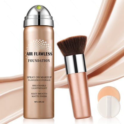 Full Coverage Liquid Foundation Airspray Kit Buildable Formula 6 Shades – Natural Beige Nude Porcelain Tan Medium Natural Satin Finish