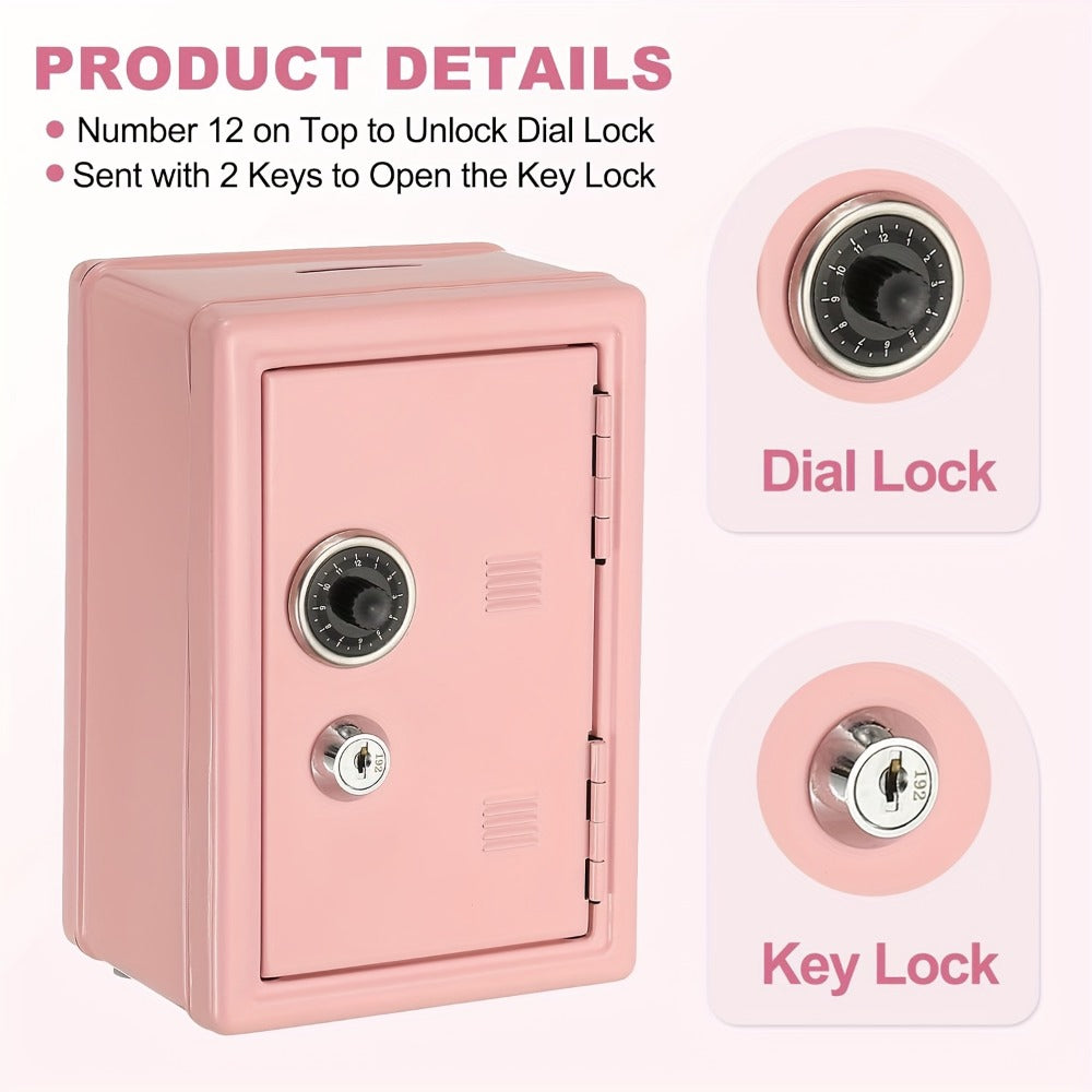Metal Coin Bank Safe with Key and Combination Lock – Secure Steel Money Box with Removable Drawer, Coin Slot & Cash Storage for Home Office