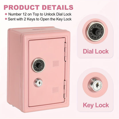 Metal Coin Bank Safe with Key and Combination Lock – Secure Steel Money Box with Removable Drawer, Coin Slot & Cash Storage for Home Office