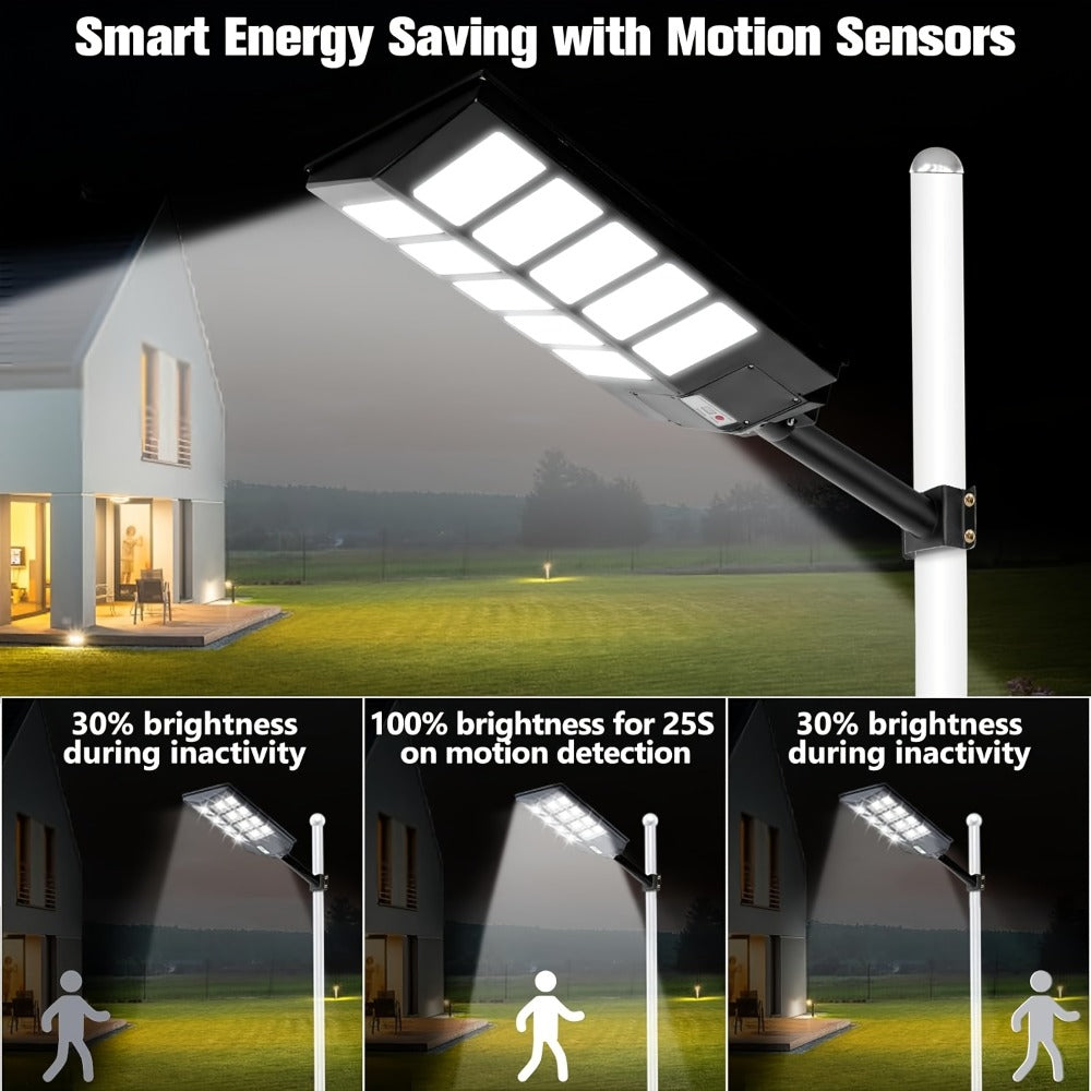 Solar Street Lights Outdoor 800 LED with Motion Sensor, 6500K Dusk to Dawn Flood Light, Remote Control