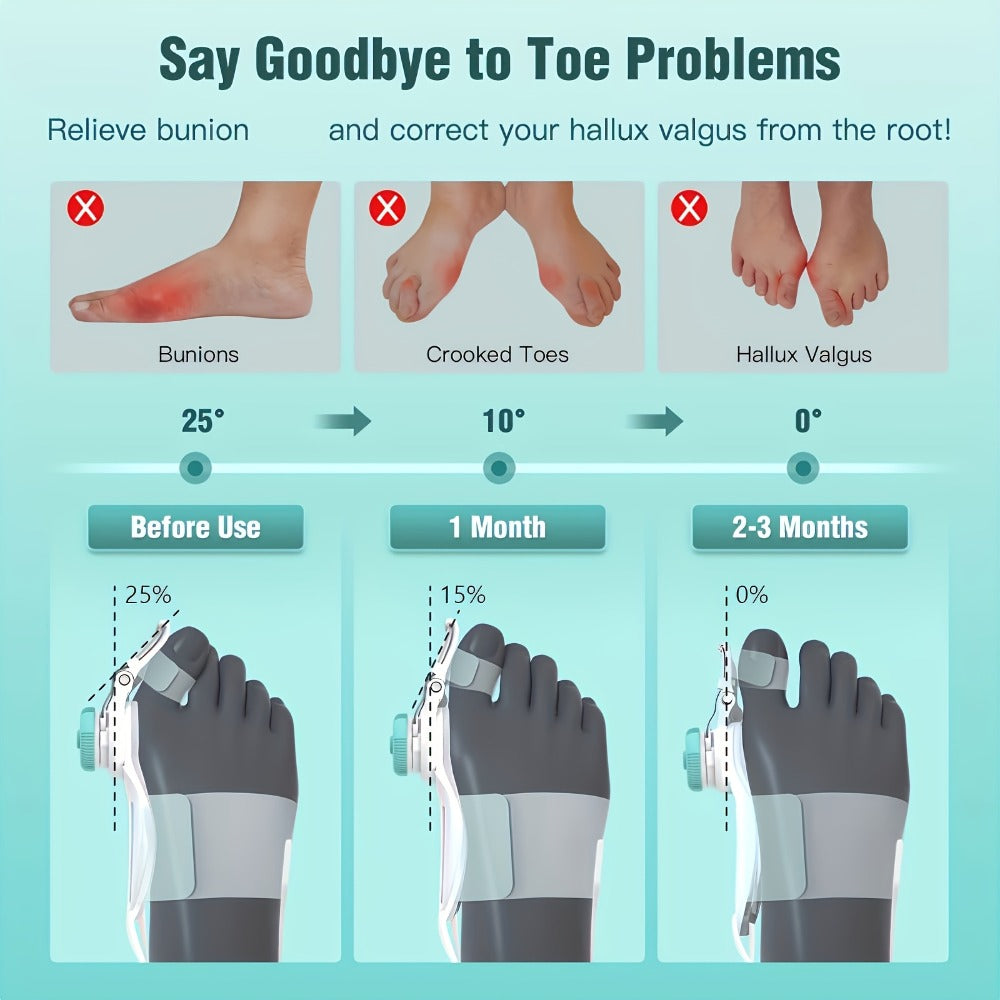 Bunion Corrector Big Toe Night Splint, Adjustable Hallux Valgus Brace with Knob & Heel Strap for Left & Right Foot