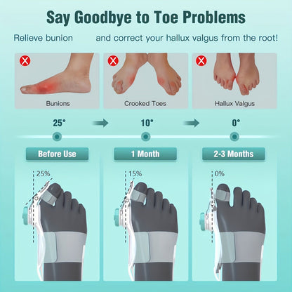 Bunion Corrector Big Toe Night Splint, Adjustable Hallux Valgus Brace with Knob & Heel Strap for Left & Right Foot