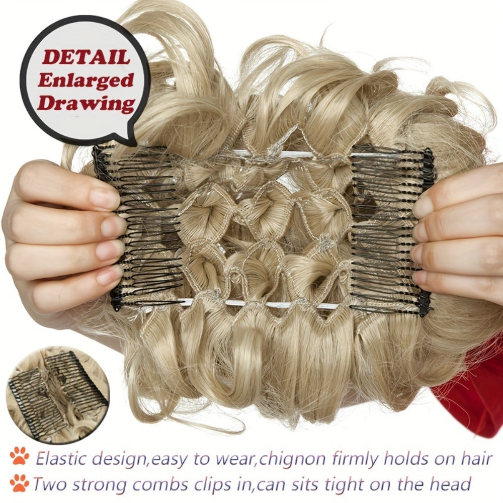 Clip In Hair Bun Extension Messy Bun Chignon Hairpiece – Synthetic Curly Updo with Comb & Scrunchie for Women