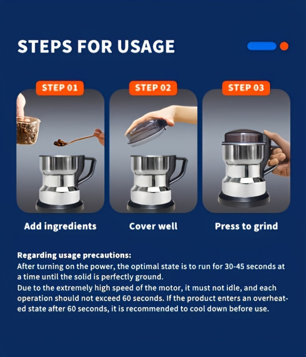 Electric Grain Grinder Mill, High-Speed Spice Coffee Herb Grinding Machine with Powerful Motor, Compact Design for Home Kitchen Use