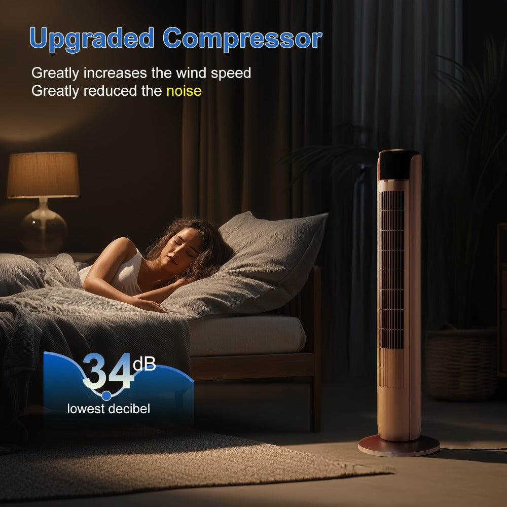 36-Inch Floor-Standing Tower Fan with Remote Control, 9.84-Inch Base and Titanium Gray or Black Finish