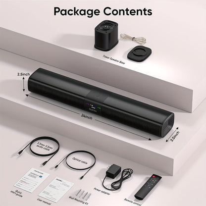 2.1 Channel Soundbar with Subwoofer for TV PC Gaming, Wireless Bluetooth Optical AUX Wall-Mountable Surround Sound System