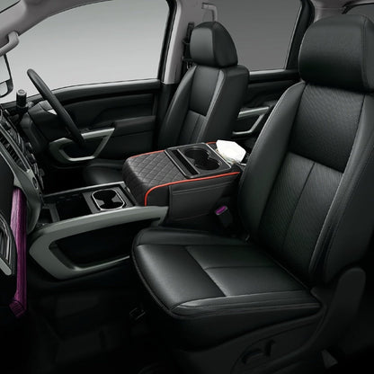 Center Console Armrest Organizer with Two Cup Holders, Tissue Slot, Side Pockets and Eight Color or Trim Options
