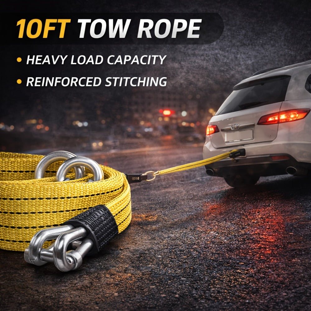 Car Emergency Roadside Kit with Jumper Cables – 12-Piece Automotive Safety Kit with Tow Rope, Safety Hammer, Tire Gauge