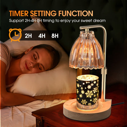 Gold Candle Warmer Lamp with Ribbed Glass Shade, Adjustable Height, Four Brightness Levels and 2/4/8-Hour Timer