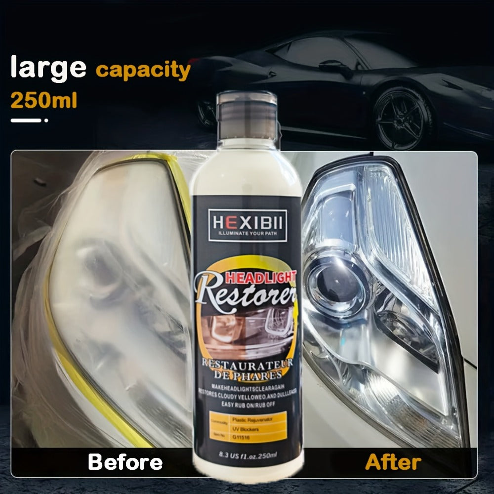 Car Headlight Restoration Fluid 8.5oz – Removes Yellowing, Oxidation & Haze | Crystal Coating Refurbishment Agent for Plastic Headlamp
