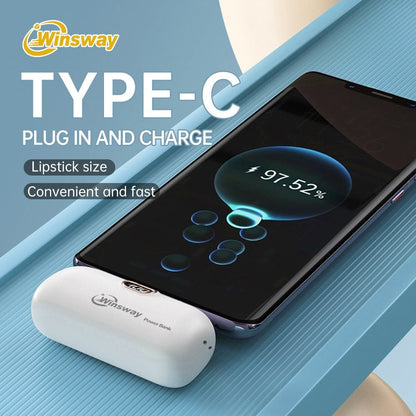 Power Bank 5000mAh Mini USB-C Plug-In Style with Digital Display in Pink or White for Travel