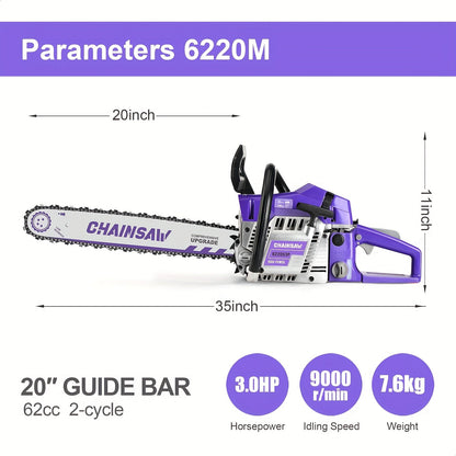 Chainsaw, Gas Powered Forestry Wood Cutting Farm Yard for Garden, Patio and Yard Use, with the Listed Configuration