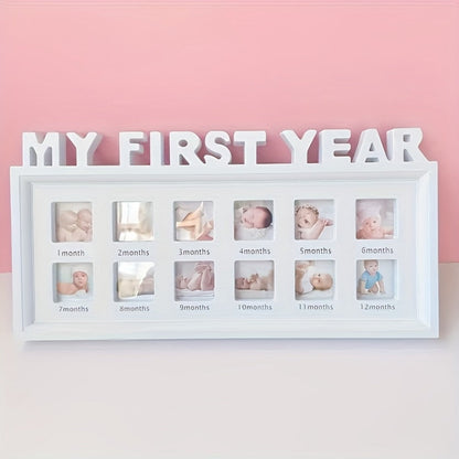 Baby First Year Picture Frame Newborn Memory Keepsake - White Photo Frame Gift for New Mom with Milestone Display