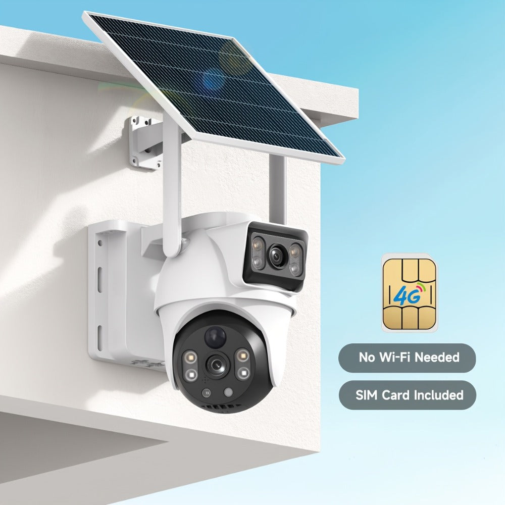 8MP 4G LTE Solar Security Camera Dual Lens PTZ 360°, No WiFi Needed, SIM Card Included, PIR Motion Detection