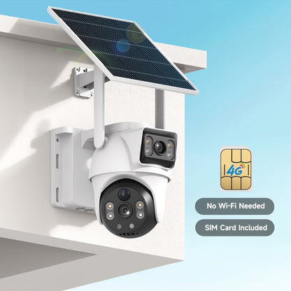 8MP 4G LTE Solar Security Camera Dual Lens PTZ 360°, No WiFi Needed, SIM Card Included, PIR Motion Detection