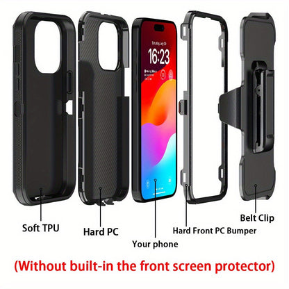 Phone Case Dual-Layer TPU and PC Cover with Rotating Belt Clip Holster for Black iPhone 15 Configuration
