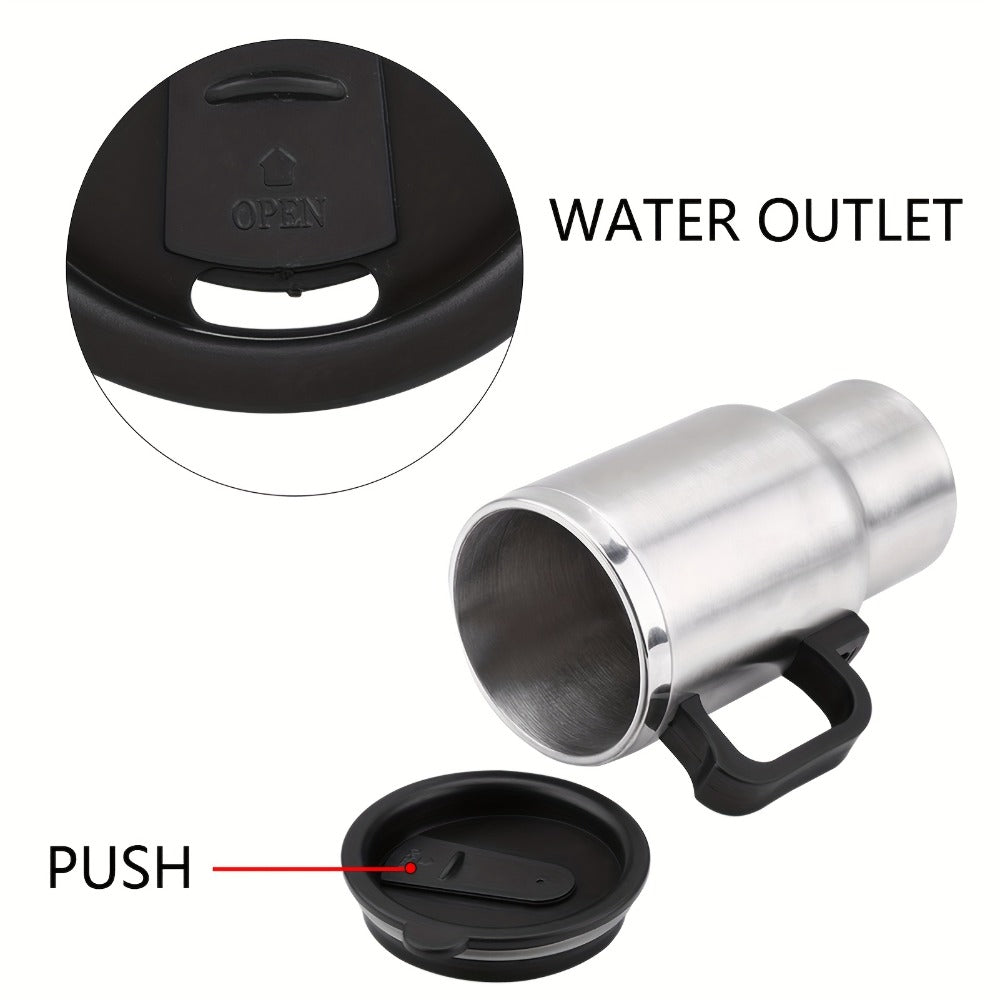 Car Electric Kettle 12V 60W 450ml Stainless Steel Keep 65C Portable Heating Thermos Cup for Entryways, Bedrooms and Living Spaces