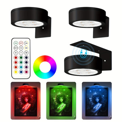 Picture Lights for Wall 13 RGB Color LED Art Light, Wireless Battery Operated Magnetic Painting Light with Remote