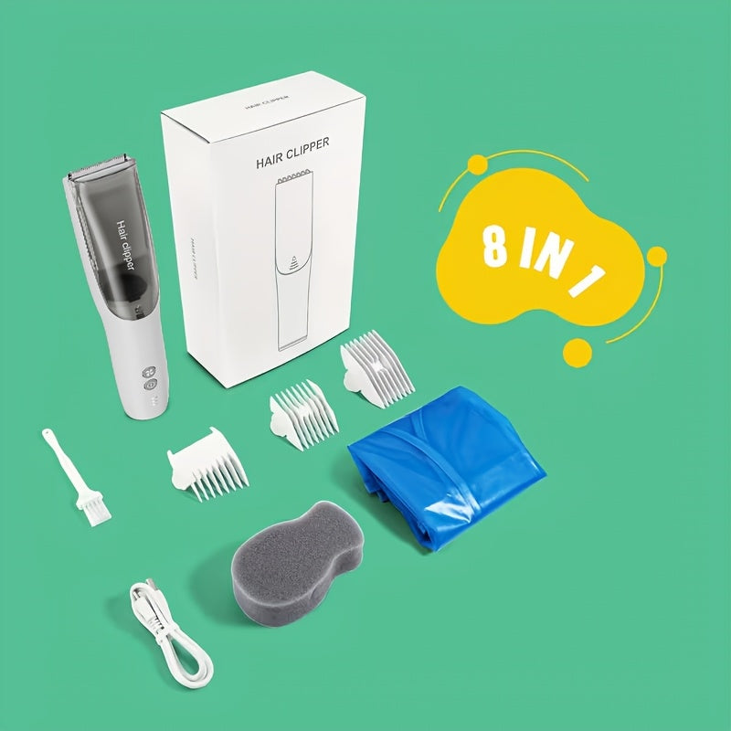 Hair Clipper Vacuum Collection Cordless Trimmer with Type-C Charging, Three Guide Combs and 45-Minute Runtime