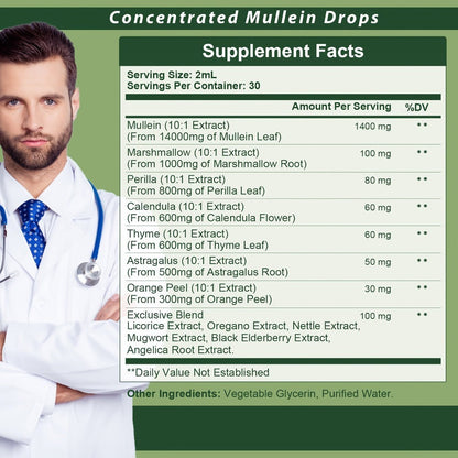 Mullein Leaf Liquid Tincture for Lung & Respiratory Health, Fast-Absorbing Herbal Drops for Breathing Support