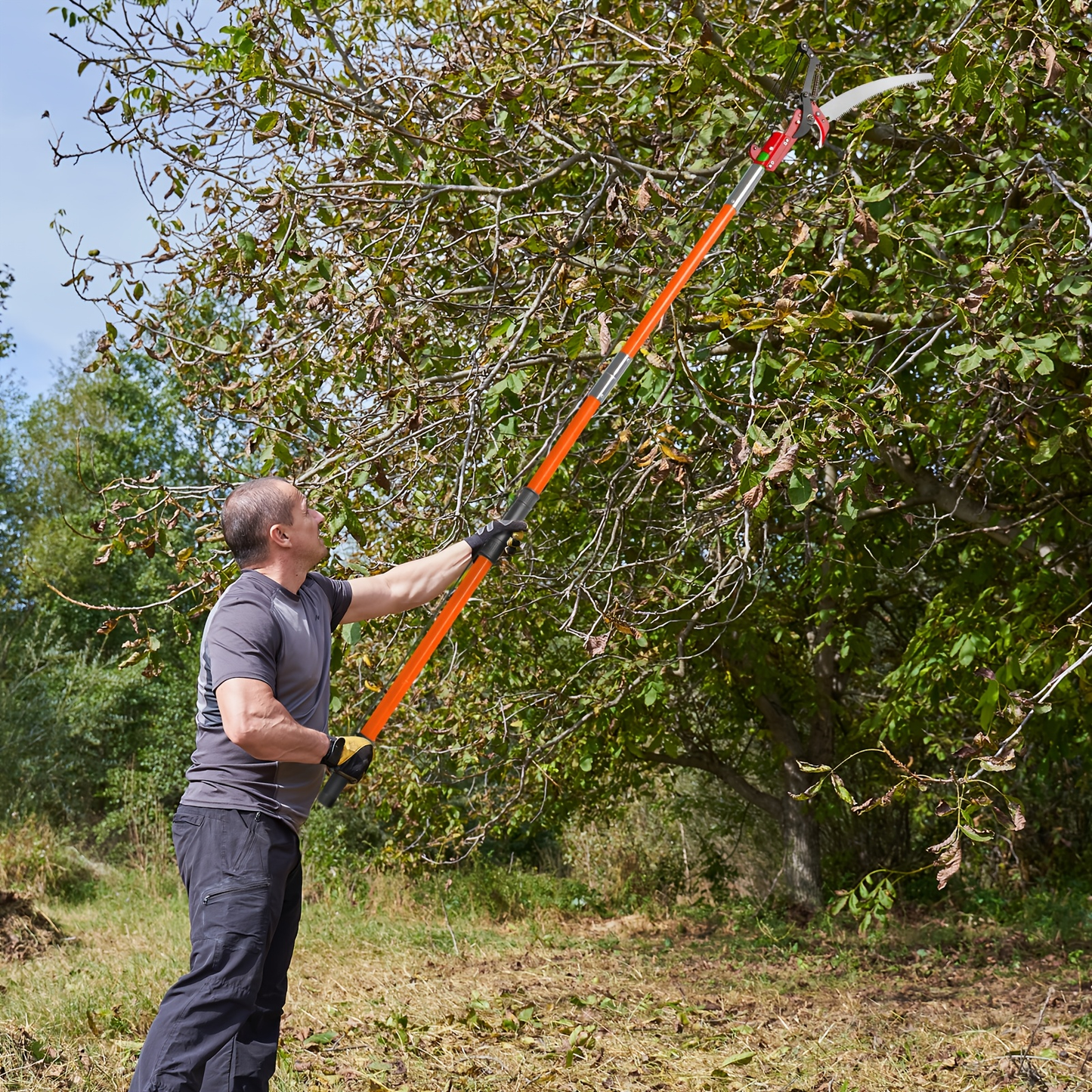 26FT Manual Pole Saw with Pruner & Bag for Garden, Patio and Yard Use, with the Listed Configuration