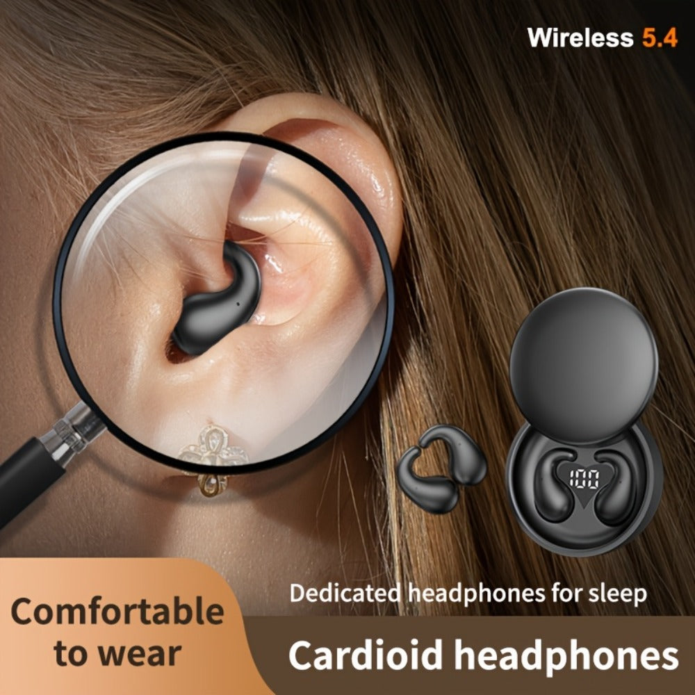 Heart-Shaped Bluetooth 5.4 Sleep Earbuds with Digital Charging Case in Black, White or Khaki