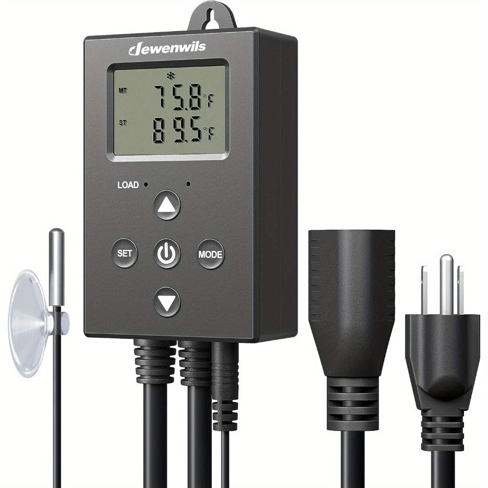 Digital Temperature Controller Thermostat Outlet Heating Cooling Mode 14°F-140°F LCD Display Buzzer for Garden, Patio and Yard Use