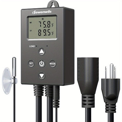 Digital Temperature Controller Thermostat Outlet Heating Cooling Mode 14°F-140°F LCD Display Buzzer for Garden, Patio and Yard Use