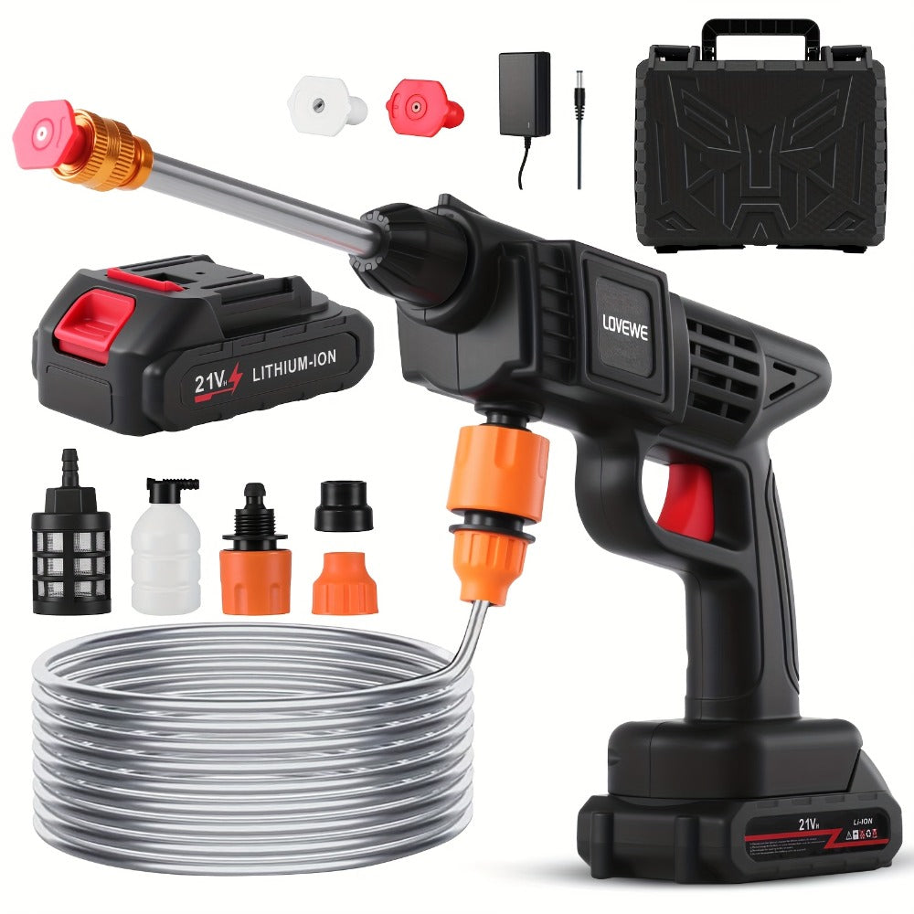 Cordless Pressure Washer 300W – 6-in-1 Nozzle, 1.3GPM Handheld Car Wash Gun with 15000mAh Battery, 60-Min Runtime for Car, Home