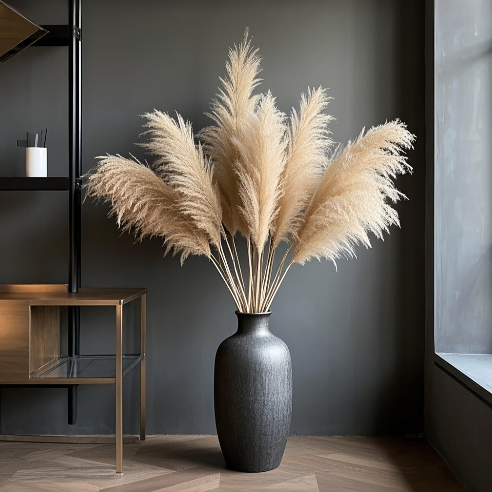 Pampas Grass Decor 10 Stalks 45 Inch Tall Natural Dried Fluffy Plumes for Floor Vase, Living Room