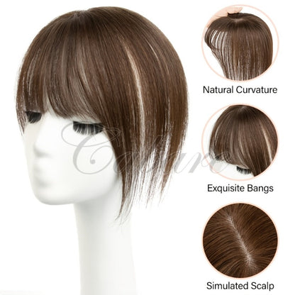 Hair Topper with Bangs Human Hair 5x9 Base Straight Clip In Crown Coverage Volume Booster, for Home, Travel and Salon Hair Styling